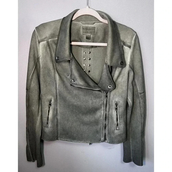 Anthropologie Jackets & Blazers - Anthropologie Green Leather Moto Jacket